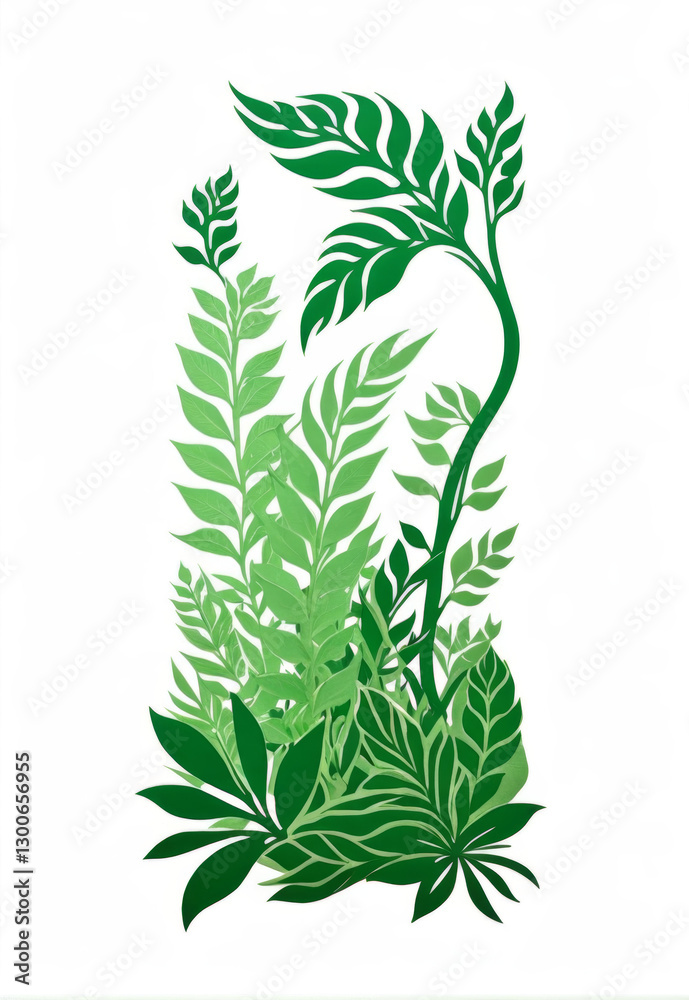 Fototapeta premium Impression Paper Cut Wind March Hello Green Plant Decorative Pattern