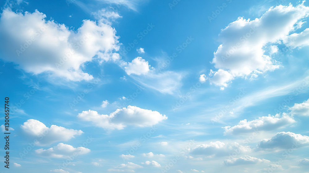 Fototapeta premium Tranquil Sky with Soft, Fluffy White Clouds Scattered Across a Clear Blue Expanse, Evoking Calm and a Sense of Freedom.