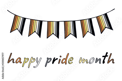 Colorful garland Bear brotherhood pride flag Happy pride day LGBTQIA community Pride Month Vector hand drawn doodle for posters, stickers, logo, cards