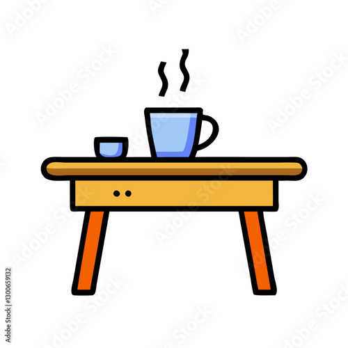 cozy table with steaming cup of coffee