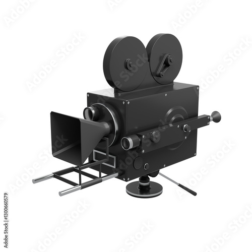 Perspective 3d render old movie camera