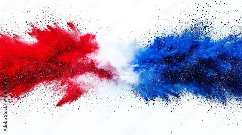 Vibrant display of blue, white, and red holi paint celebrating French culture. Vibrant display of blue, white, and red holi paint celebrating French culture.