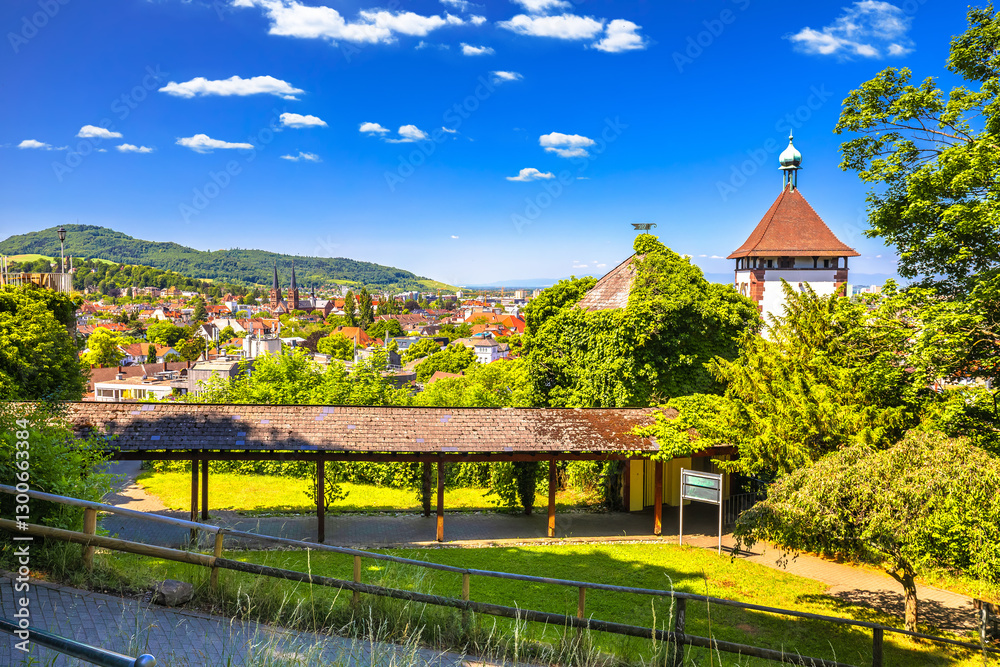 Freiburg im Breisgau landmarks and cityscape panoramic view