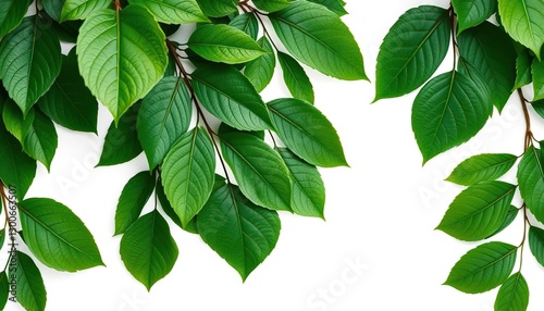 Intricate, lush green leaves isolated on pure white,  nature background,  fresh
