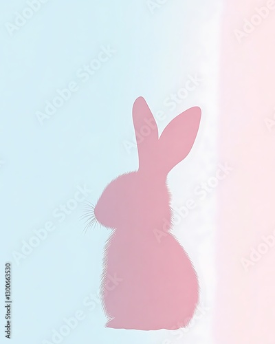 Solid pastel background with a bunny silhouette in the center,