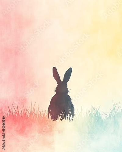 Solid pastel background with a bunny silhouette in the center,