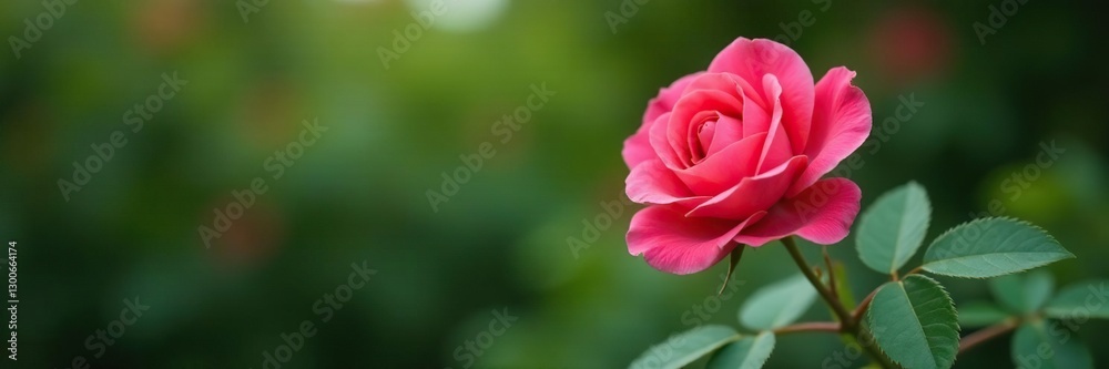 Fototapeta premium Single rose bloom on a branch in a wild rose bush, single bloom, blossom