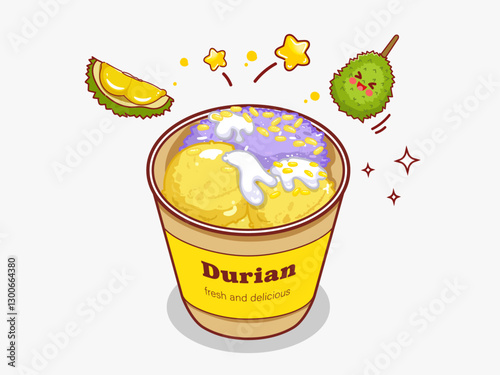 Durian ice cream logo cartoon design. Thailand Tropical Fruit Local Delicacies. illustration vector premium.