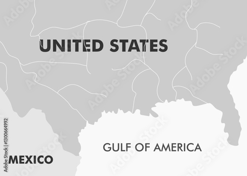 Gulf of America. Previously Gulf of Mexico. US and Mexico map