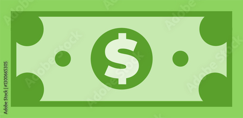 Cash money-dollar note vector icon, green banknote, representing concepts like money and wealth, illustration of a green banknote with the dollar symbol $.