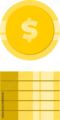 Dollar money coin icon, currency symbol, cash or usd sign, gold token isolated, coin with dollar sign, currency, business and finance, vector illustration.