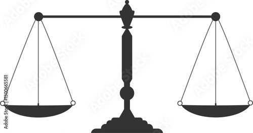 Equality, balance, and Justice in law, symbol of fair judgment or legal comparison, equilibrium and equal weight in decision making, black isolated silhouette of scales, pictogram sign, libra symbol.