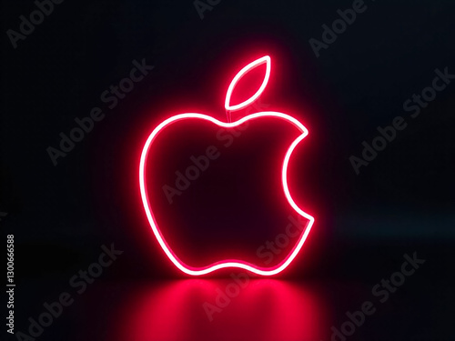 neon A neon apple logo with a red apple and a green stem. The apple is open, revealing a red background photo