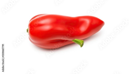 Single vibrant red bell pepper, glossy skin, isolated on pure white background,  fresh, capsicum