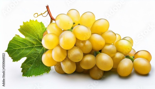 cluster of ripe white grapes with green leaf yellow organic natural fruit isolated on background
