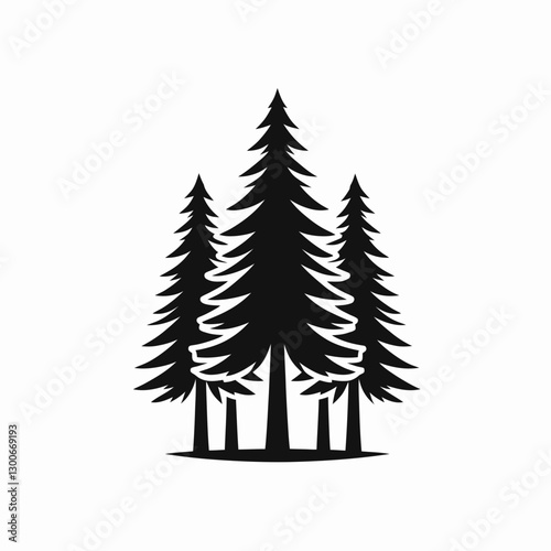 very simple flat and single minimalist Forest Silhouette in black on a white background