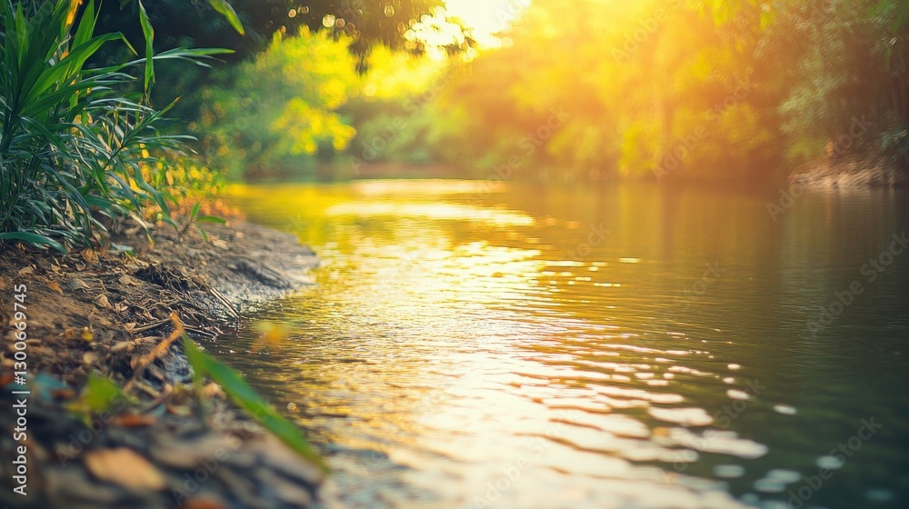 Fototapeta premium Tranquil Waterway in Golden Hour Light
