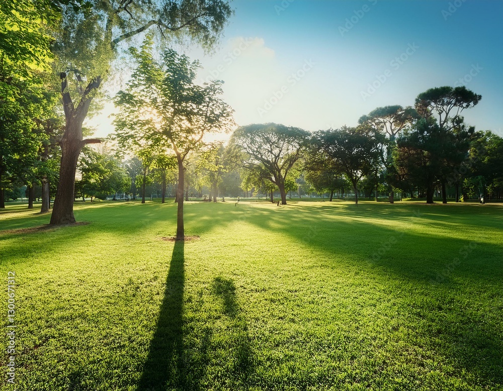 Obraz premium beautiful public park on the sunshine the shadow of the tree on a sunny day nature summer landscape selective focus and blurred background