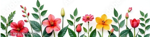 A bouquet of fresh flowers including eucalyptus and ferns against white, background, green