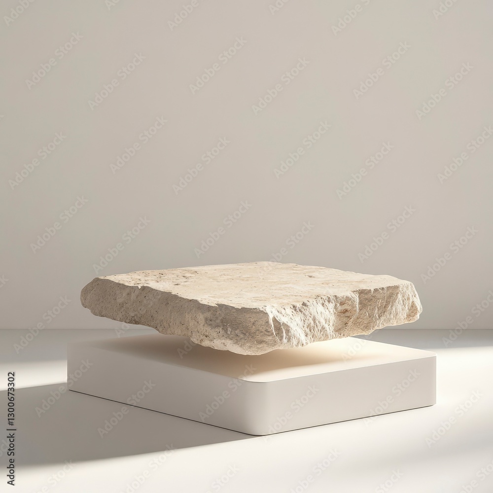 Minimalist Stone Platform Mockup Elegant Beige Rock on White Cube Minimalist Stone Platform Mockup Elegant Beige Rock on White Cube