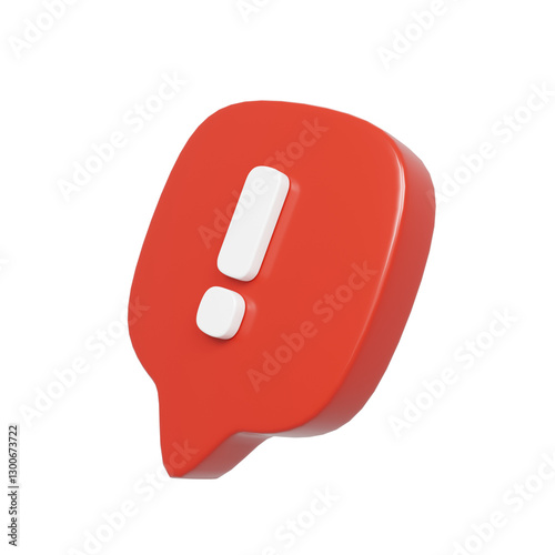 Perspective 3d rendering of red chat bubble with exclamation mark icon illustration