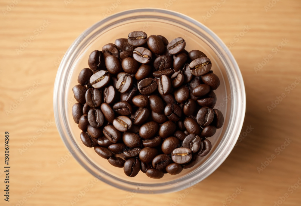 Fototapeta premium Put the roasted coffee beans directly in the container on the table