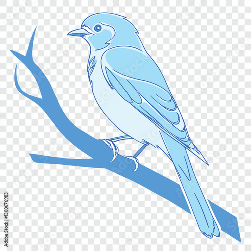 Stylized Illustration of a Blue Bird Perched on a Branch – Minimalistic and Modern