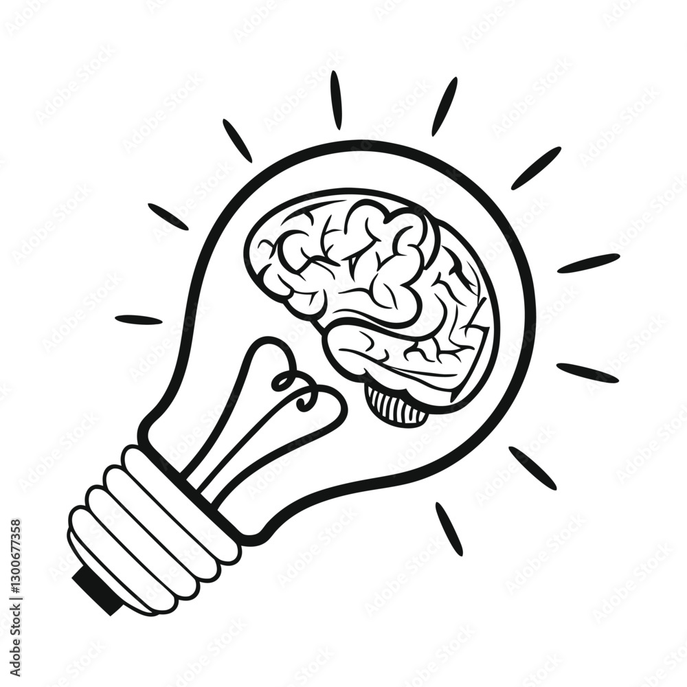 Illustration of a Light Bulb with a Brain Inside – Symbolizing Intelligent Thinking and Innovation Illustration of a Light Bulb with a Brain Inside – Symbolizing Intelligent Thinking and Innovation