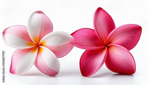 plumeria or frangipani or temple tree flower close up single pink white plumeria flowers isolated on white background