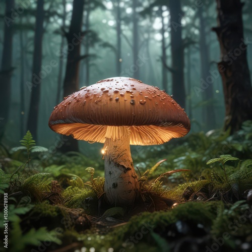 A lush forest with a glowing mushroom at its center,  trees,  nature,  glow