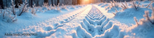 Animal tracks in the frosty morning, animal tracks, snow, morning