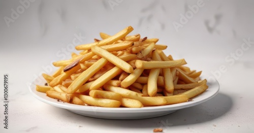 A plate of steaming hot french fries on a white background,  meal, fast food