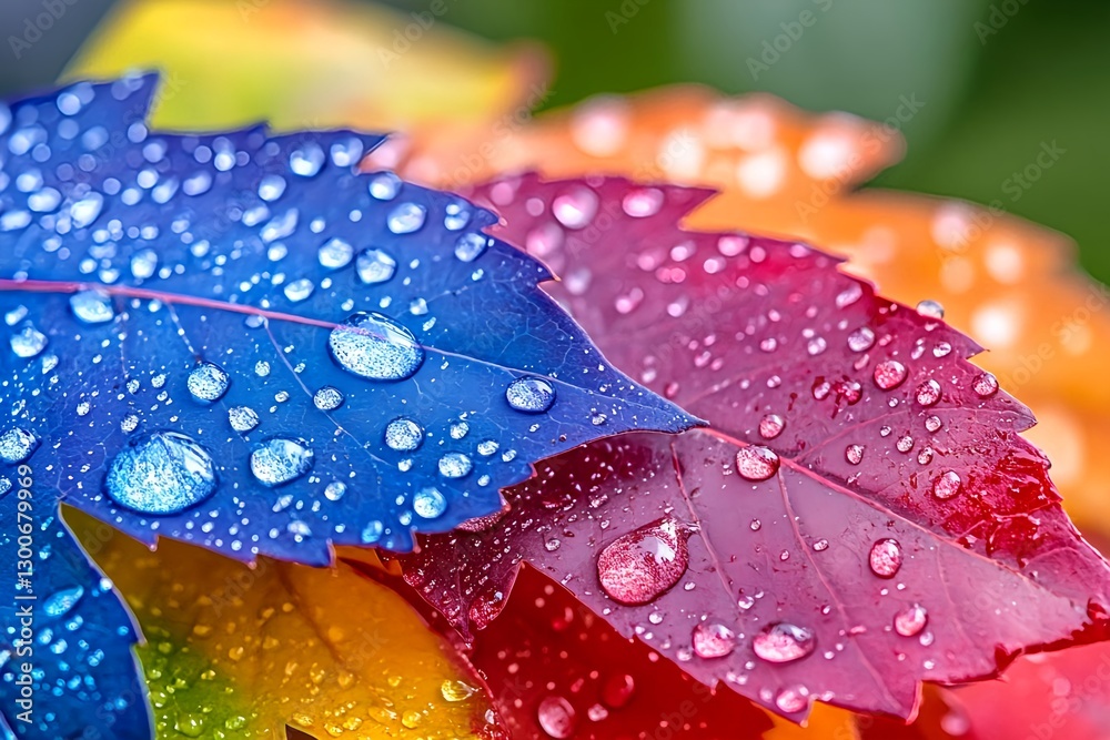 Vibrant Autumn Leaves with Dew Drops - Macro photography Vibrant Autumn Leaves with Dew Drops - Macro photography