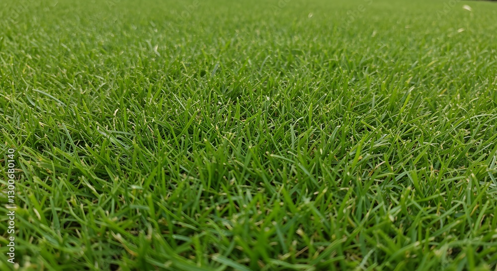 Obraz premium Green Grass Lawn with Morning Dew in a Peaceful Outdoor Setting