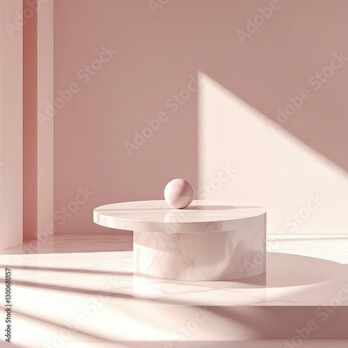 Minimalist Pink Marble Product Display Platform with Sphere