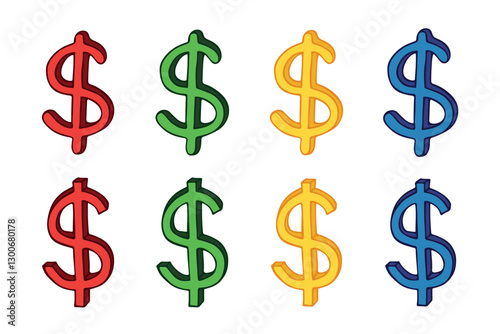 Hand drawn dollar currency symbol set Brush stroke doodle Single element for design
