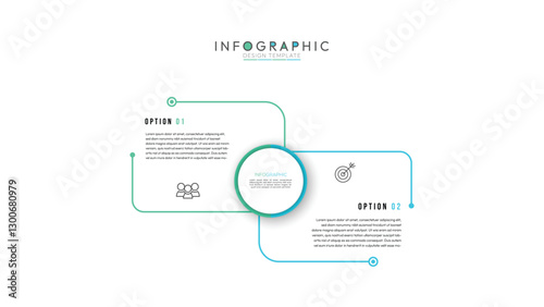 Vector infographic with circle and thin line label with number element. Business concept with 2 options, steps. Can be used for diagram, flowchart, steps, parts, workflow, chart or presentation.