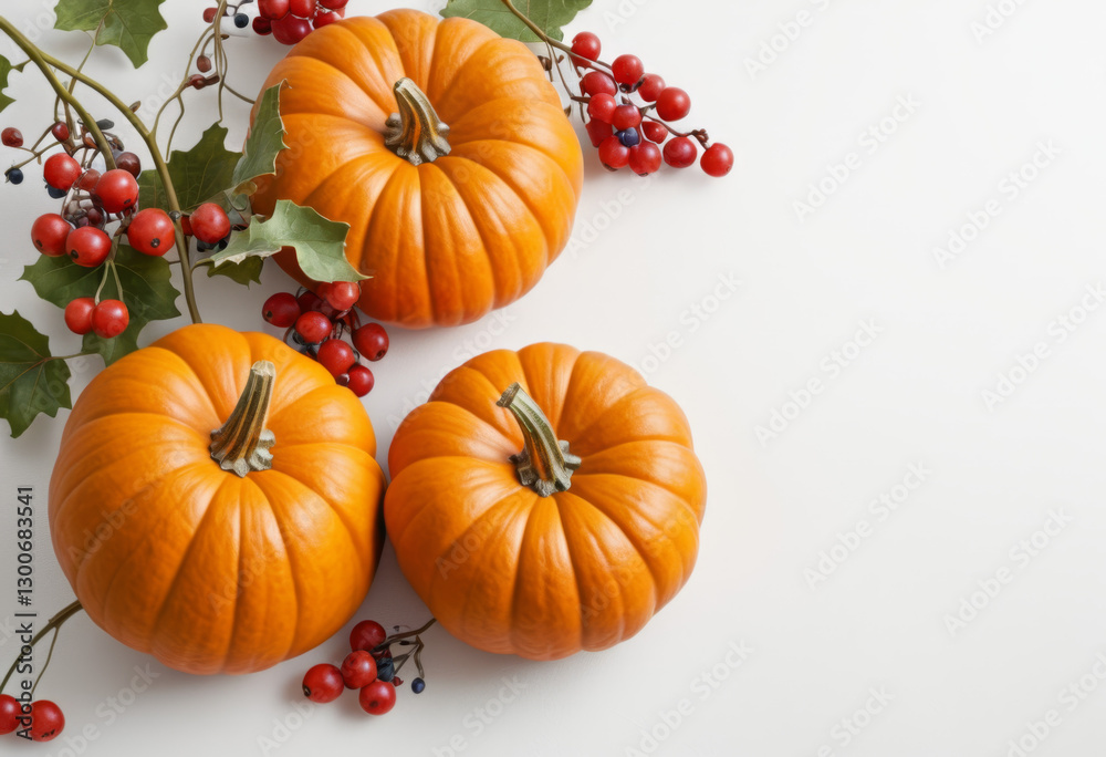 Obraz premium Pumpkin trees with some berries on a white background still live