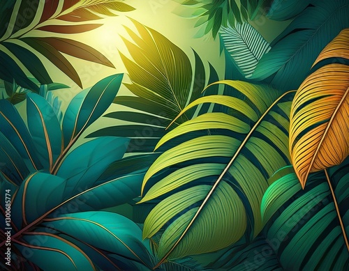 tropical tree leaves and branch foreground