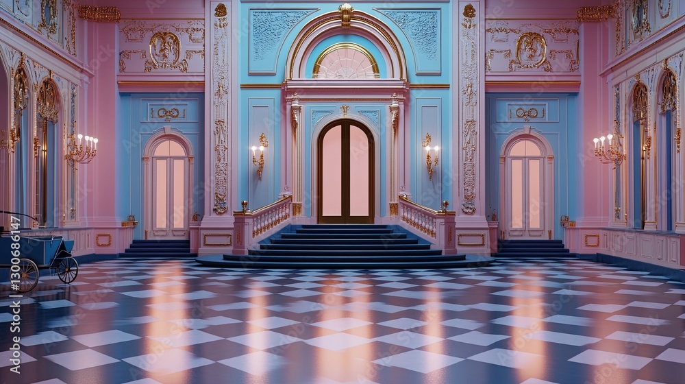 Obraz premium Symmetrical Grand Budapest Hotel entrance, generate AI