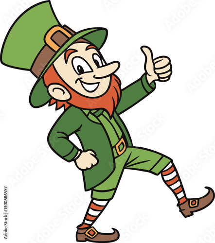 leprechaun with a green outfit gives a thumbs up
