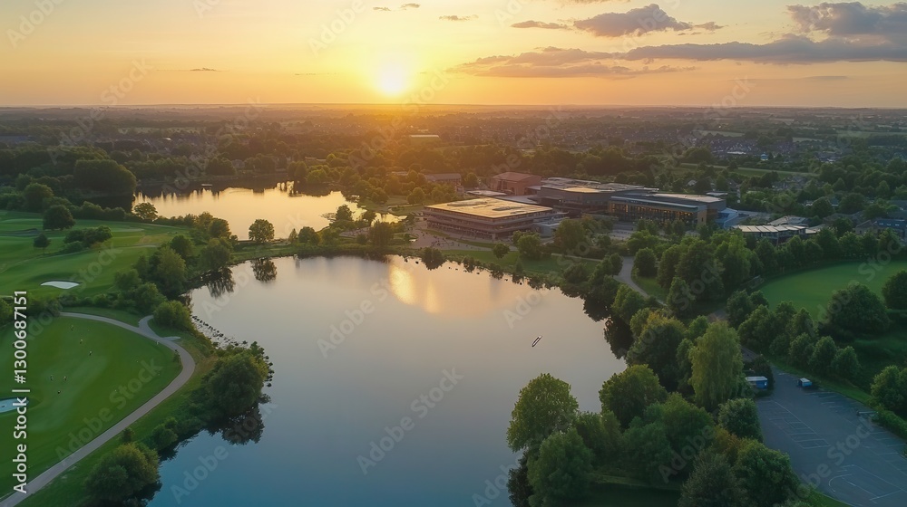 Fototapeta premium Lush Lake Views During Vibrant Sunset Reflections