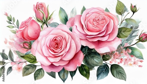 watercolor pink clair martion english rose flower bouquet isolated on white background
