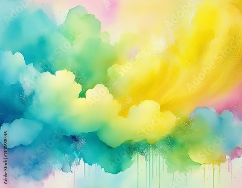 yellow green and blue watercolor pastel cotton candy rainbow splash background