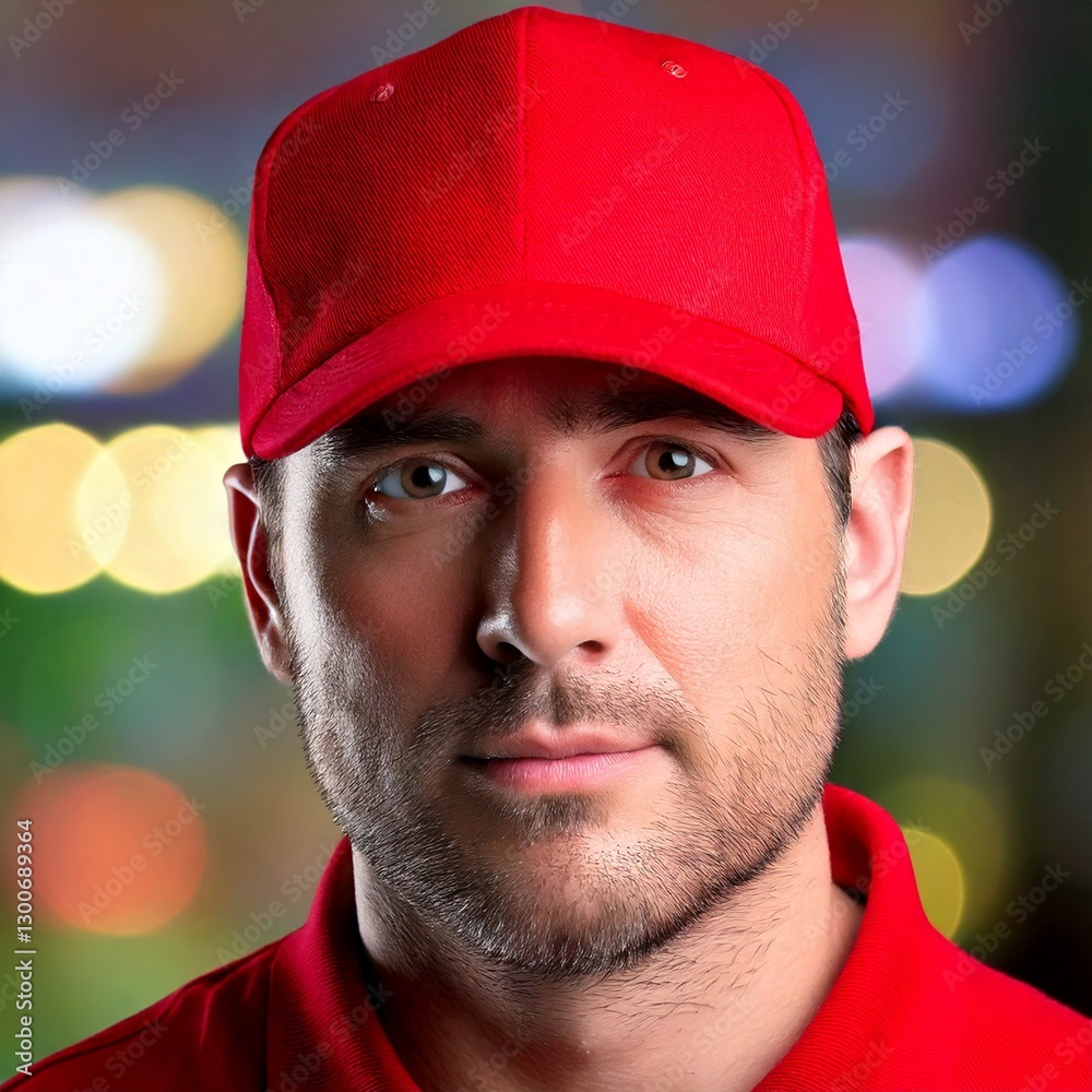 man wearing a plain red baseball cap