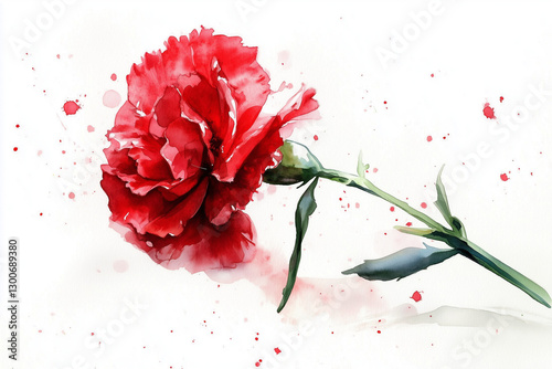 Red Carnation flower minimalist watercolor painting background, perfect for a card
