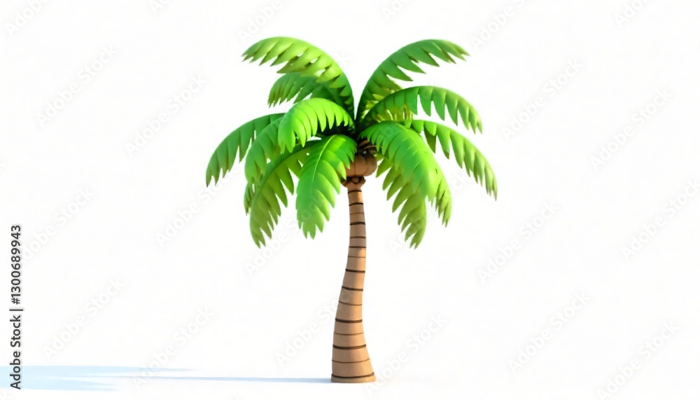Obraz premium Cartoon Palm Tree Tropical Summer Vacation 3D Render Isolated on White Background Digital