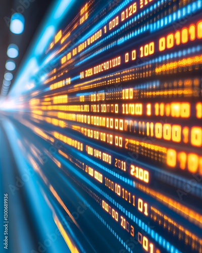 Fast Data Stream Abstract Digital Code Background with Orange and Blue Binary Code Flowing