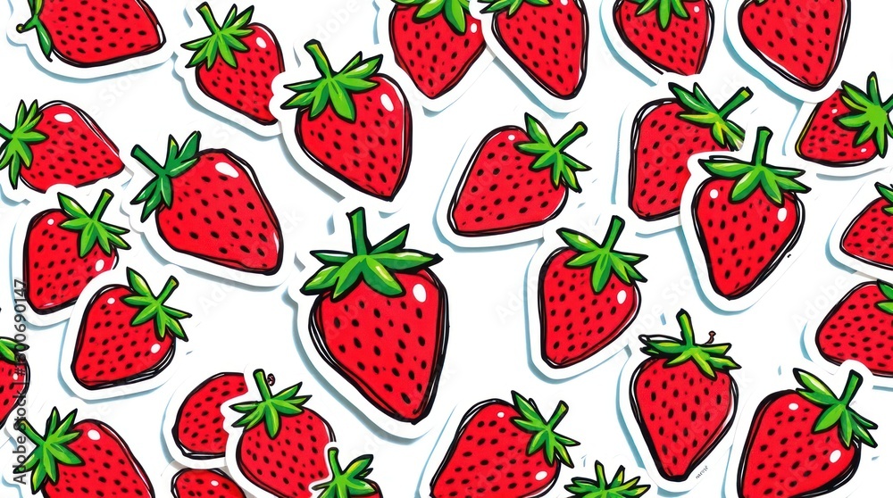 Bright Red Strawberry Pattern Sticker Sheet with Fresh Summer Fruit Bright Red Strawberry Pattern Sticker Sheet with Fresh Summer Fruit