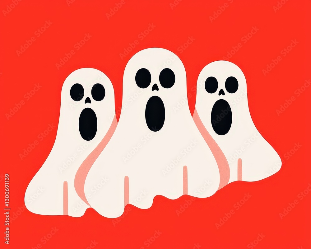 Fototapeta premium Three ghosts are standing on a red background with their mouths open